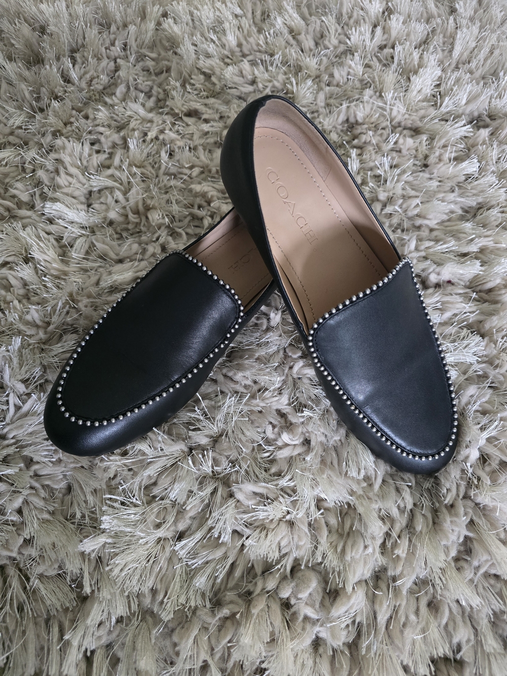 COACH Black Studded Leather Loafers